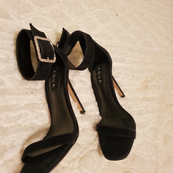 NWOB Aqua Women's Blair Black High Heels Open Toe Sandals - Picture 2 of 7